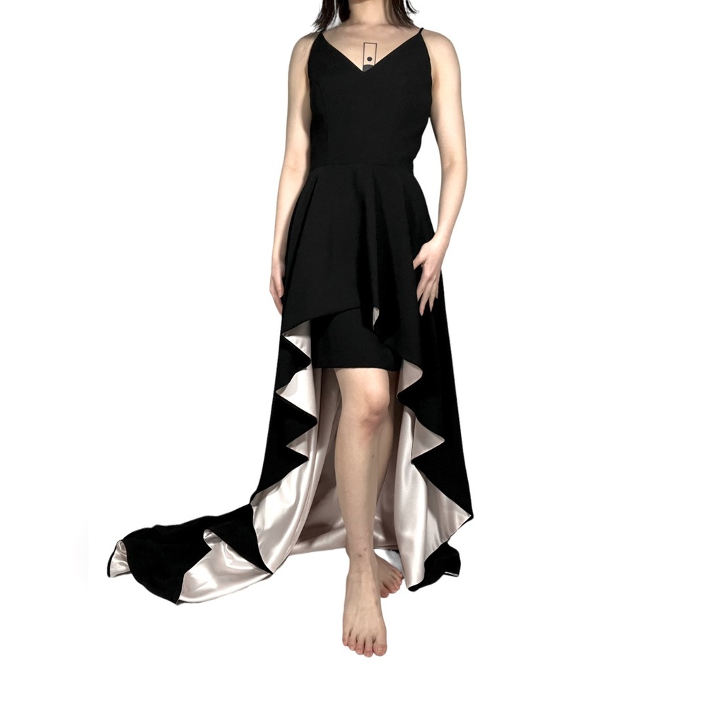 Betsy & Adam High Low Ruffle Two Tone Gown